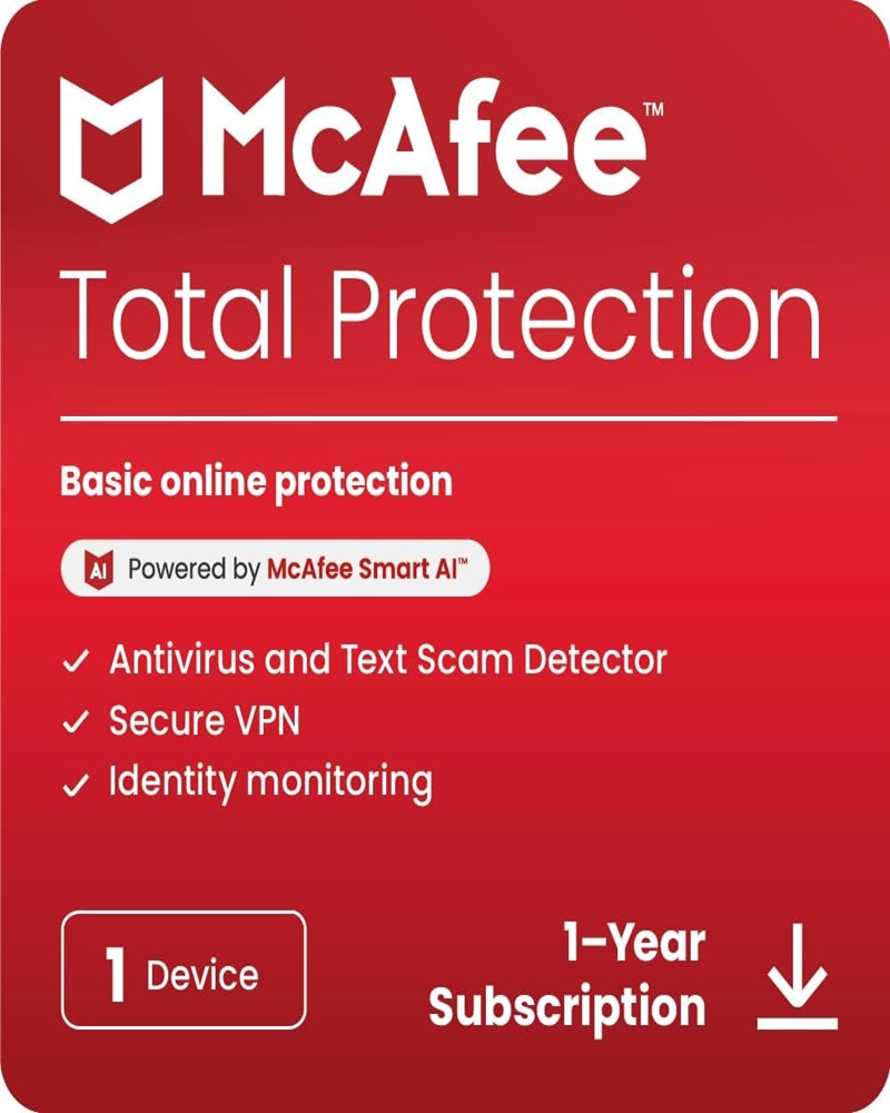 McAfee Total Protection 2026, 1 Device, 1 Year, DIGITAL DOWNLOAD