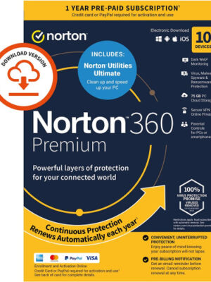 Norton 360 Premium + UTILITIES 10 Devices 1 Year - Download Version By Email
