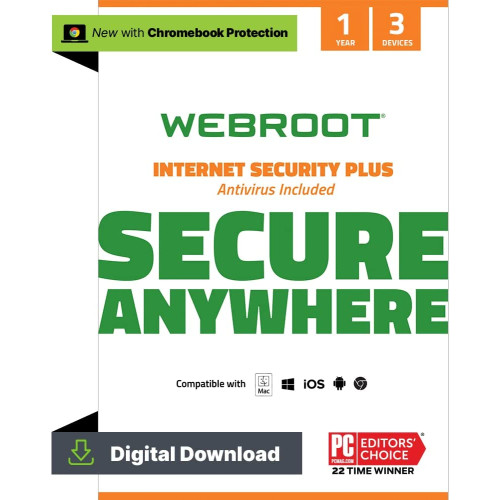 Webroot Secure Anywhere Internet Security PLUS 2026 | 3 Devices | 1 Year Download for PC/Mac/Android