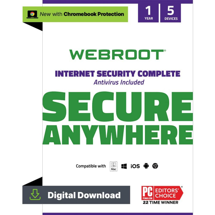 Webroot Secure Anywhere Internet Security COMPLETE 2026 | 5 Devices | 1 Year Download for PC/Mac/Android