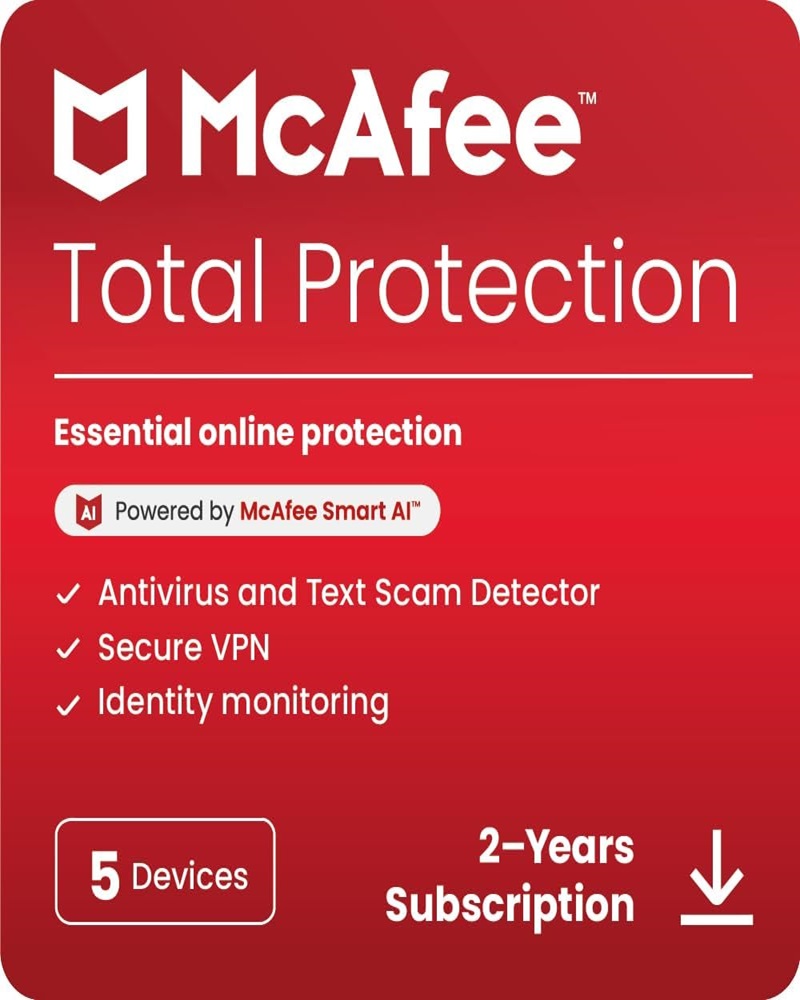 McAfee Total Protection 2026, 5 Multi-Devices, 2 Years, DIGITAL DOWNLOAD